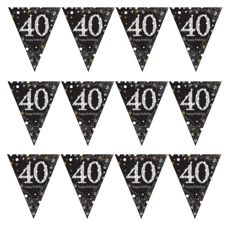 Gold Sparkle 40th Birthday Bunting Flag Banner 4 Metres | Party Save Smile