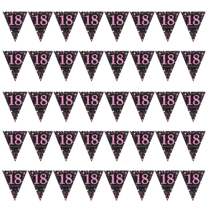 Pink Sparkle 18th Birthday Bunting Flag Banner 4 Metres | Party Save Smile