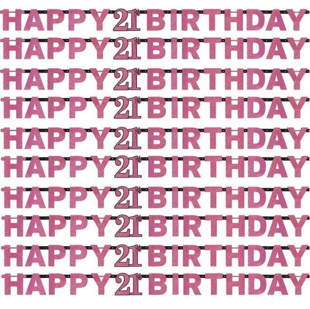 Pink Sparkle 21st Birthday Paper Letter Banner 2.1 Metres | Party Save Smile