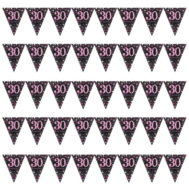 Pink Sparkle 30th Birthday Bunting Flag Banner 4 Metres | Party Save Smile
