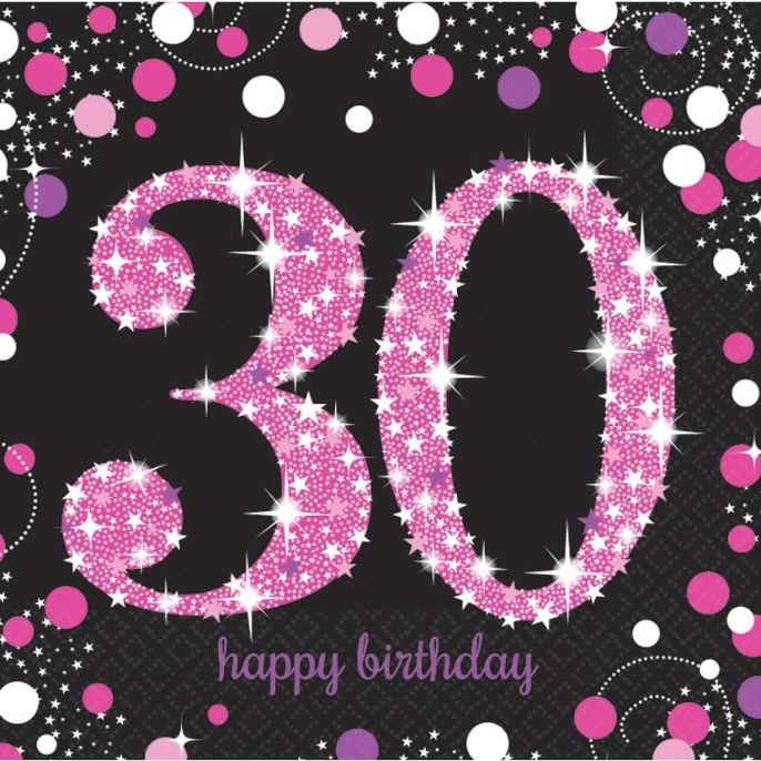 Pink Sparkle 30th Birthday Party Napkins Pack of 16 | Party Save Smile
