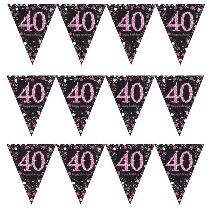 Pink Sparkle 40th Birthday Bunting Flag Banner 4 Metres | Party Save Smile