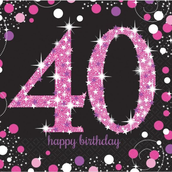Pink Sparkle 40th Birthday Party Napkins Pack of 16 | Party Save Smile