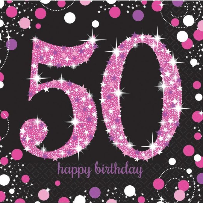 Pink Sparkle 50th Birthday Party Napkins Pack of 16 | Party Save Smile