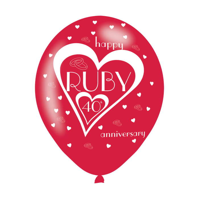 Happy Ruby 40th Anniversary Latex Balloons Pack of 6 | Party Save Smile