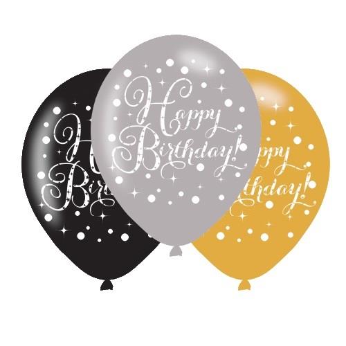 Gold Sparkling Happy Birthday Balloons Pack of 6 | Party Save Smile
