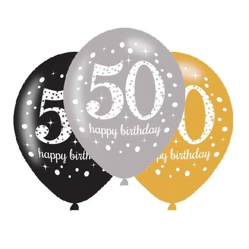 Gold Sparkle 50th Birthday Latex Party Balloons Pack of 6 | Party Save Smile