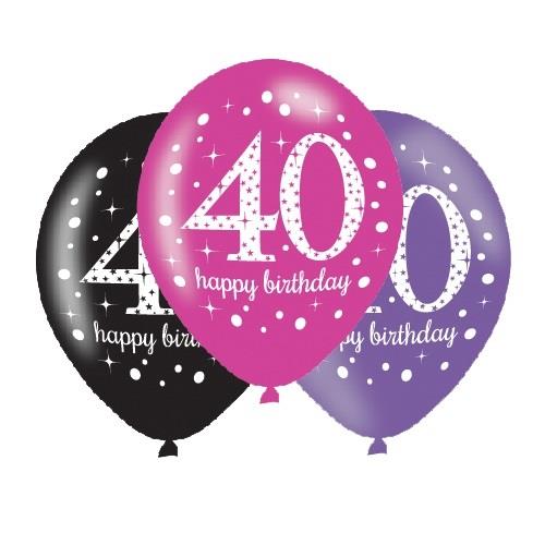 Pink Sparkle 40th Birthday Latex Party Balloons Pack of 6 | Party Save Smile