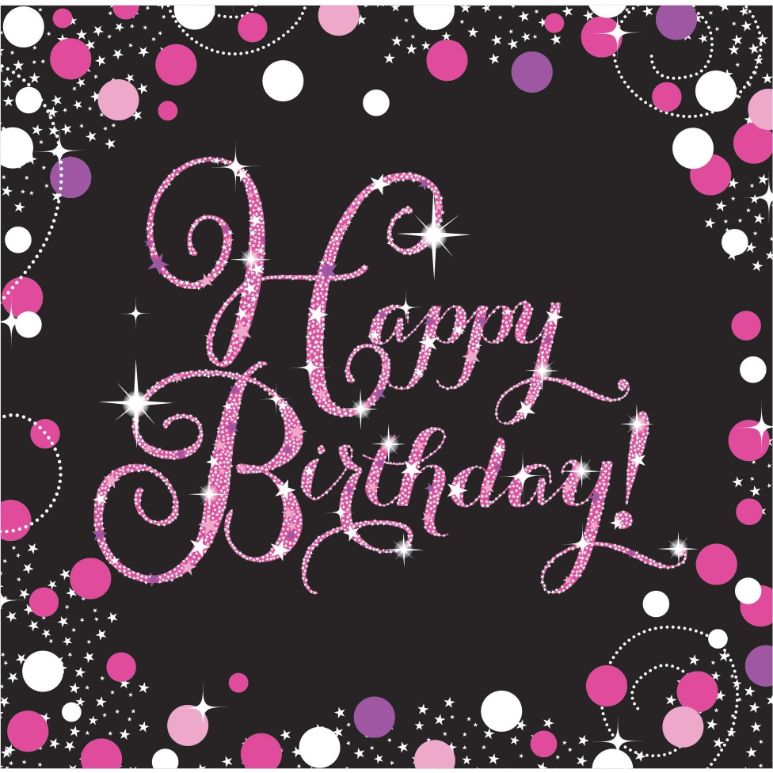 Pink Sparkling Happy Birthday Napkins Pack of 16 | Party Save Smile