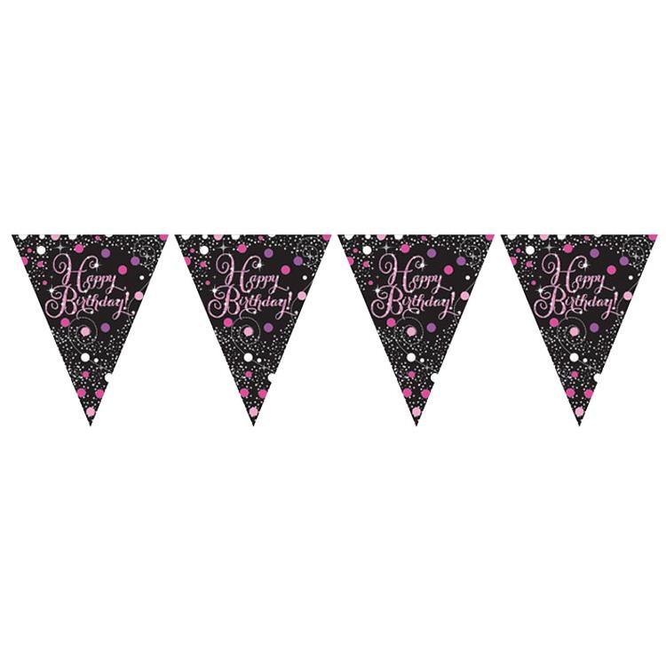 Pink Sparkling Happy Birthday Bunting 4 Metres | Party Save Smile