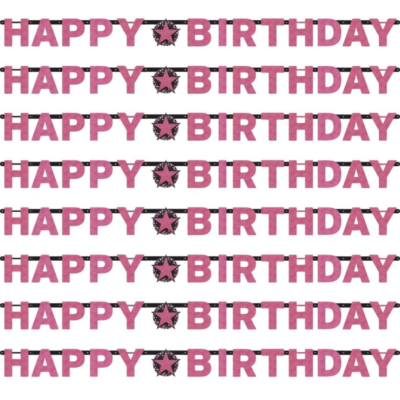 Pink Sparkling Happy Birthday Banners Card 2.1 metres | Party Save Smile