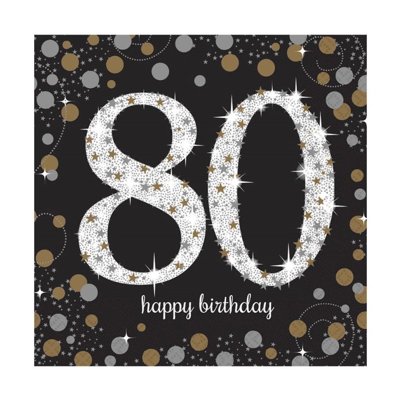 Gold Sparkle 80th Birthday Party Napkins Pack of 16 | Party Save Smile