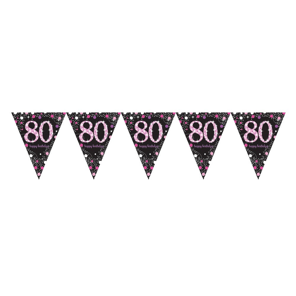 Pink Sparkle 80th Birthday Flag Banner Bunting | Party Save Smile