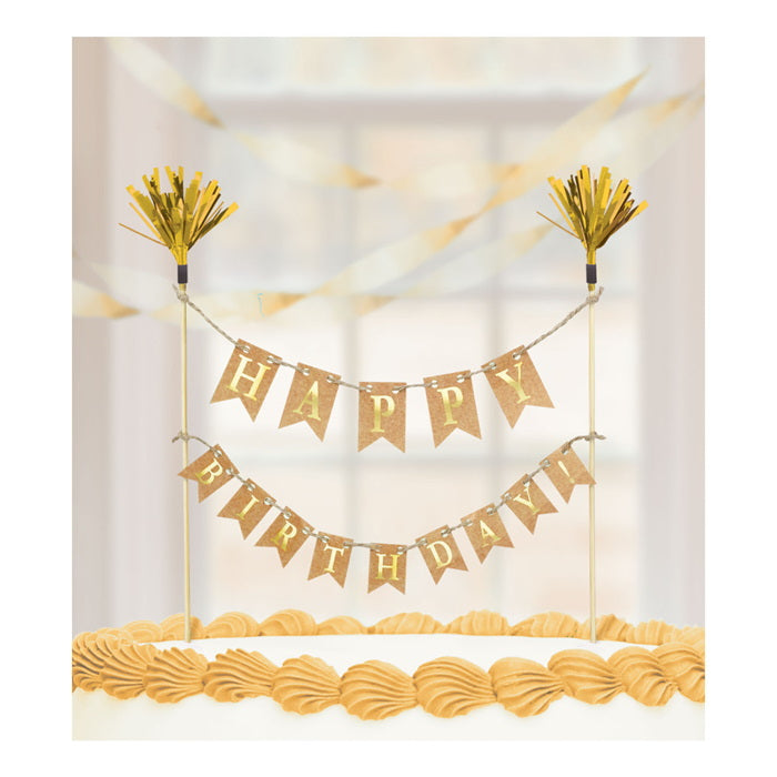 Gold Happy Birthday Cake Topper Decoration 23cm | Party Save Smile