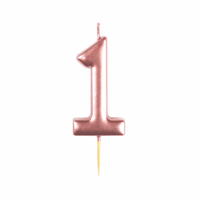 Metallic Rose Gold Number 1 Cake Candle | Party Save Smile