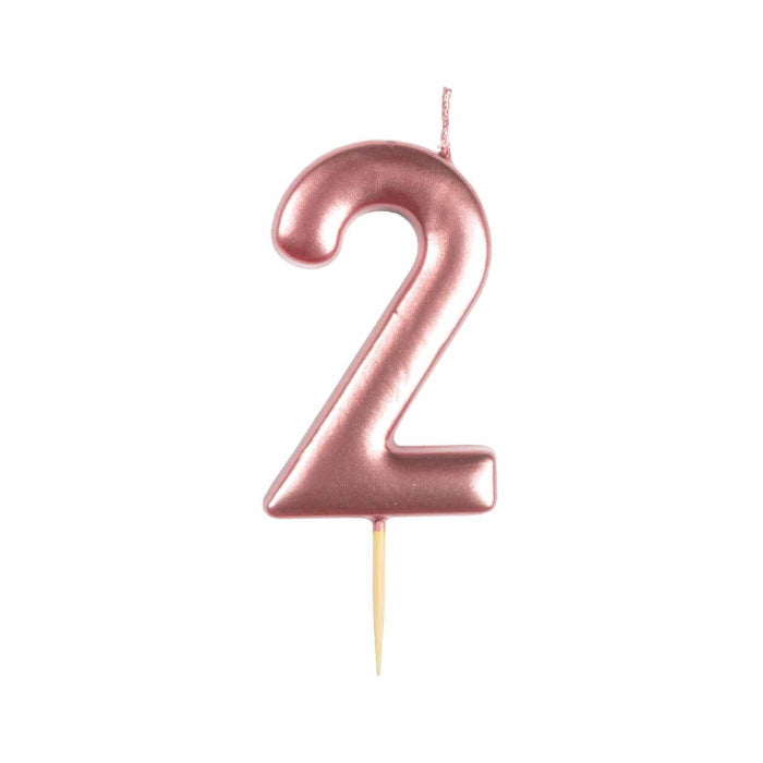Metallic Rose Gold Number 2 Cake Candle | Party Save Smile