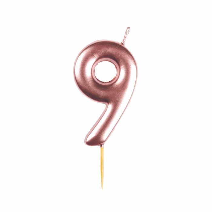 Metallic Rose Gold Number 9 Cake Candle | Party Save Smile