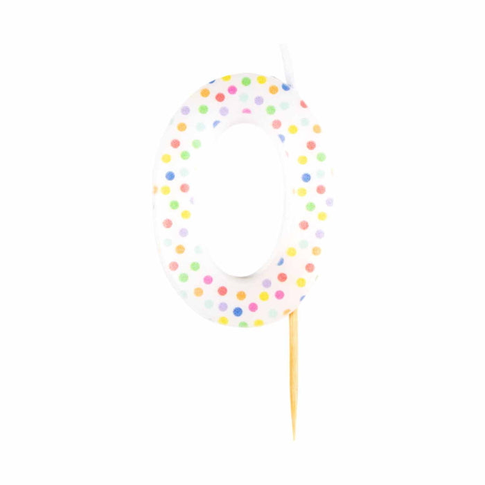 Rainbow Polka Dot Number 0 Cake Candle 6cm | Party Save Smile