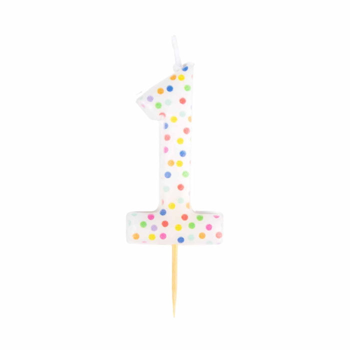 Rainbow Polka Dot Number 1 Cake Candle 6cm | Party Save Smile