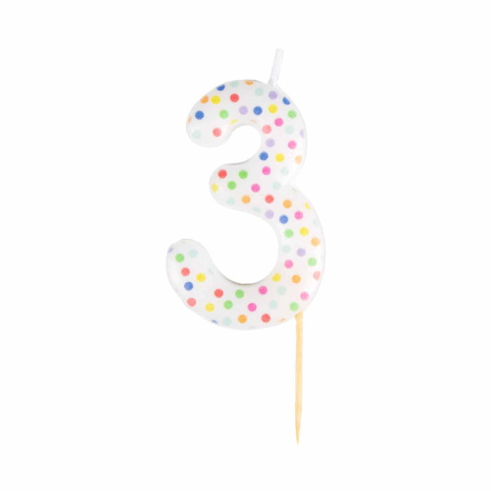 Rainbow Polka Dot Number 3 Cake Candle 6cm | Party Save Smile