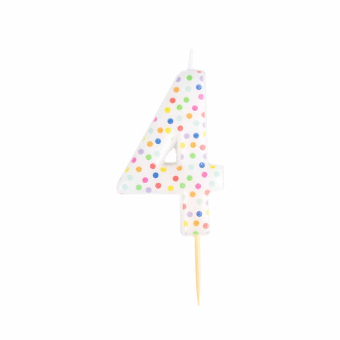 Rainbow Polka Dot Number 4 Cake Candle 6cm | Party Save Smile