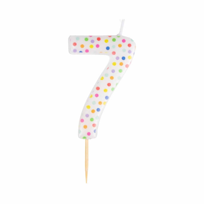 Rainbow Polka Dot Number 7 Cake Candle 6cm | Party Save Smile