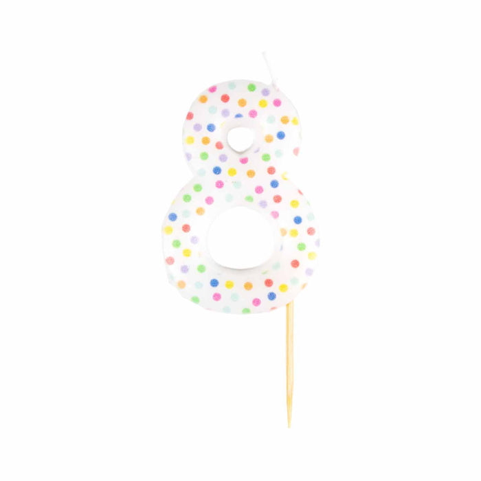 Rainbow Polka Dot Number 8 Cake Candle 6cm | Party Save Smile