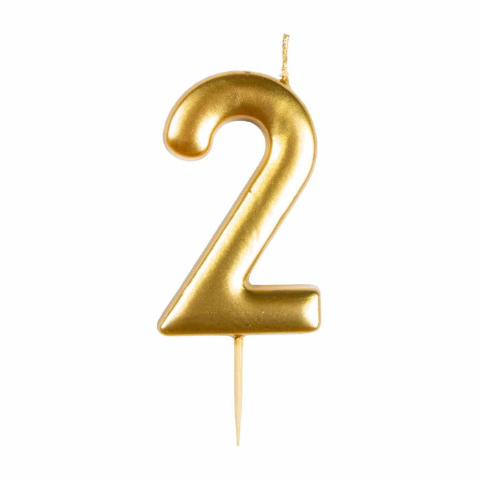 Gold Metallic Number 2 Cake Candle | Party Save Smile