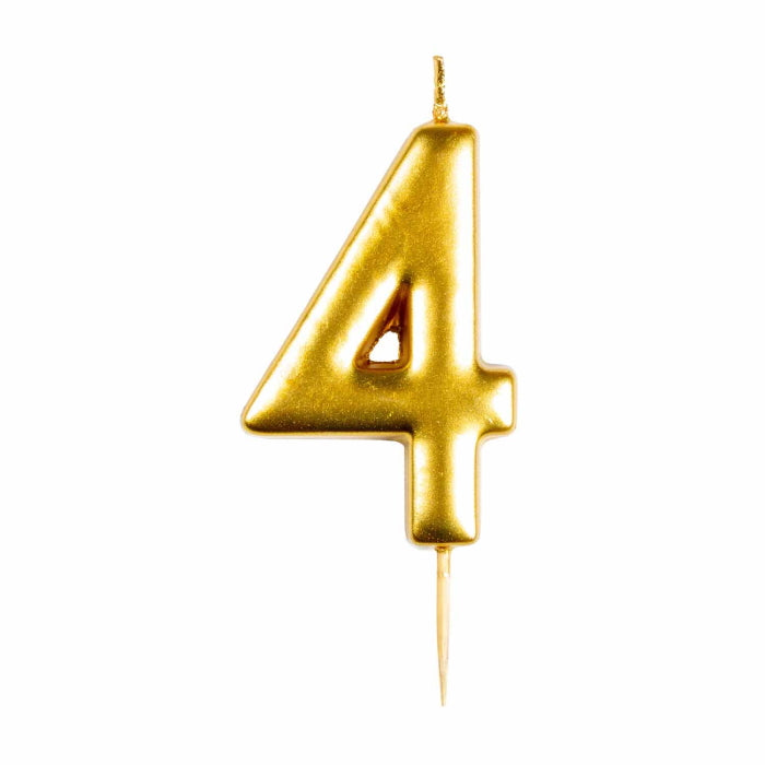 Gold Metallic Number 4 Cake Candle | Party Save Smile