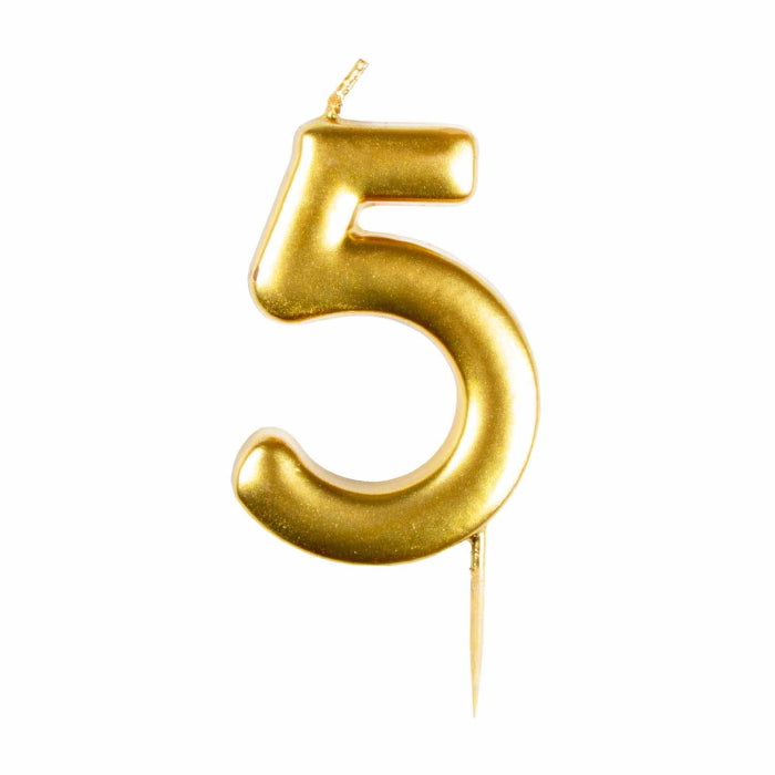 Gold Metallic Number 5 Cake Candle | Party Save Smile