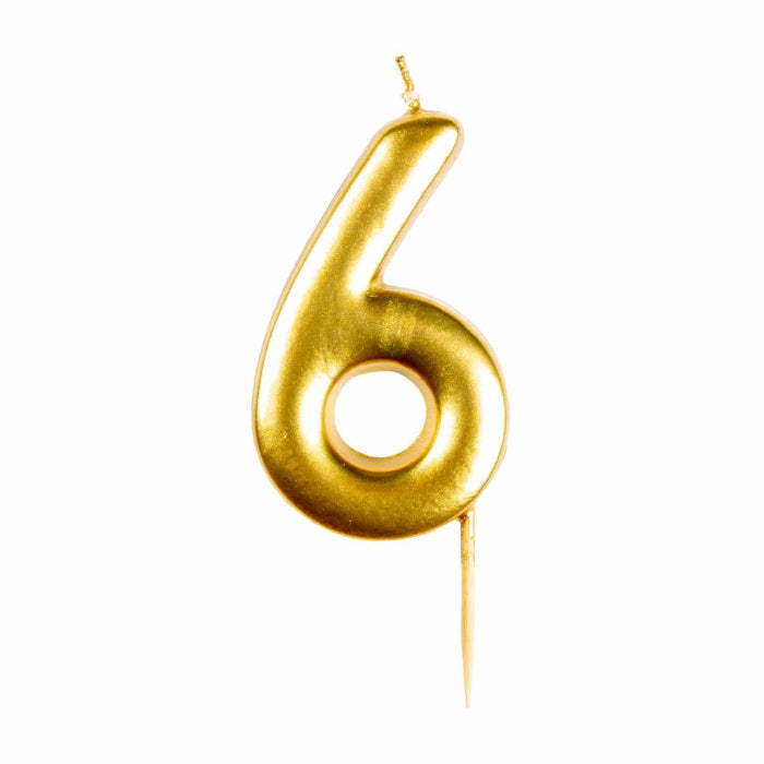 Gold Metallic Number 6 Cake Candle | Party Save Smile