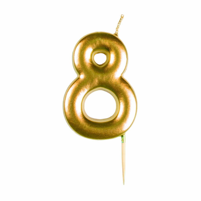 Gold Metallic Number 8 Cake Candle | Party Save Smile