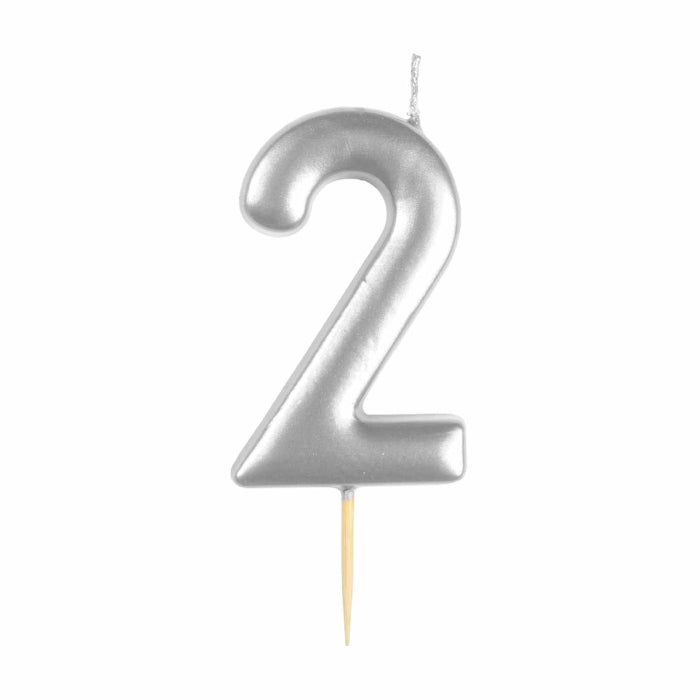 Silver Metallic Number 2 Cake Candle | Party Save Smile