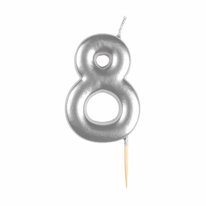 Silver Metallic Number 8 Cake Candle | Party Save Smile