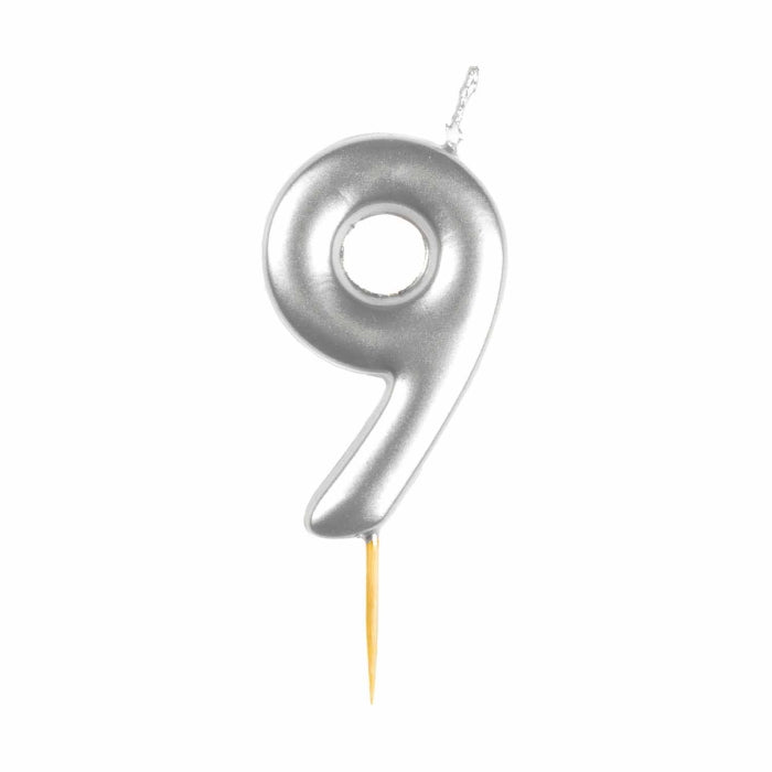 Silver Metallic Number 9 Cake Candle | Party Save Smile