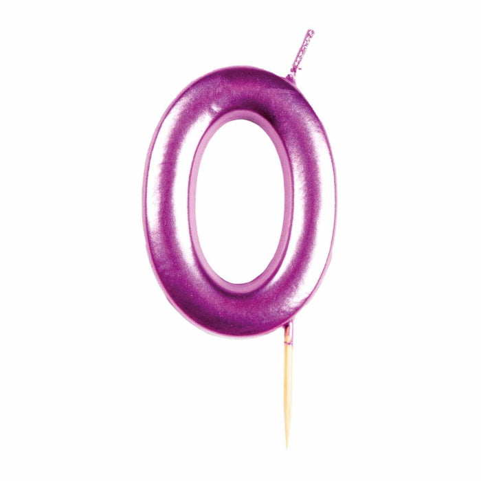 Pink Metallic Number 0 Cake Candle | Party Save Smile
