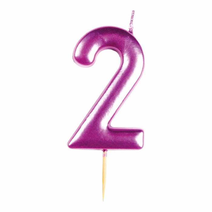 Pink Metallic Number 2 Cake Candle | Party Save Smile