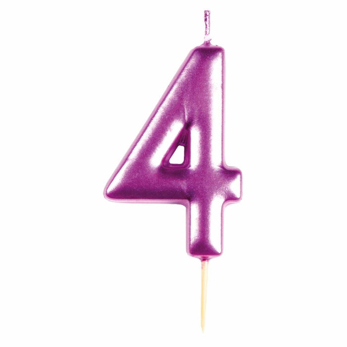 Pink Metallic Number 4 Cake Candle | Party Save Smile