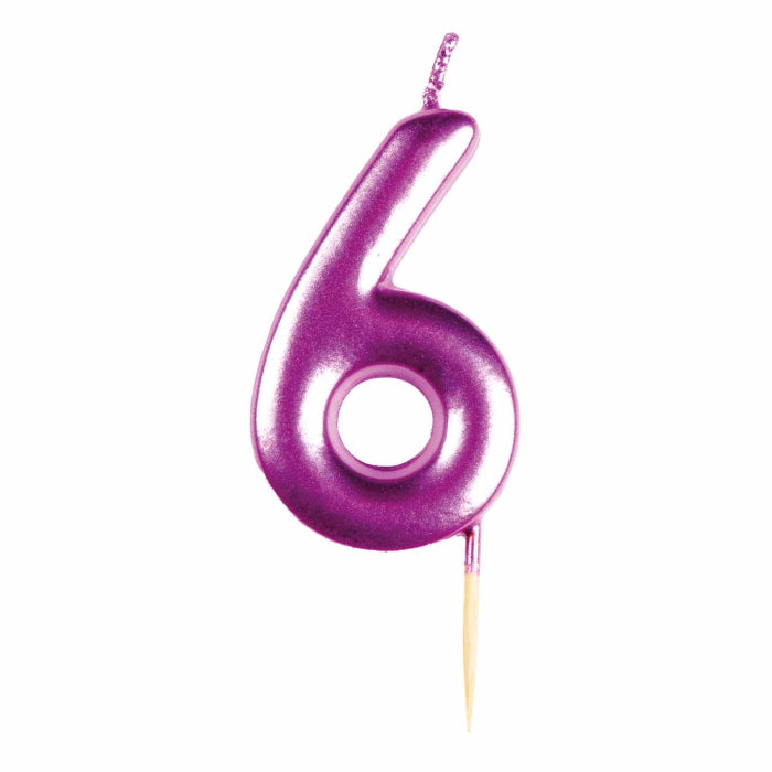 Pink Metallic Number 6 Cake Candle | Party Save Smile