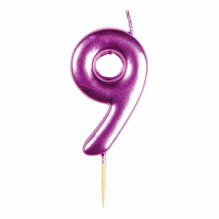 Pink Metallic Number 9 Cake Candle | Party Save Smile