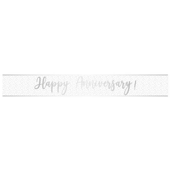 Happy Anniversary Silver Foil Banner Decoration 2.7 Metres | Party Save Smile
