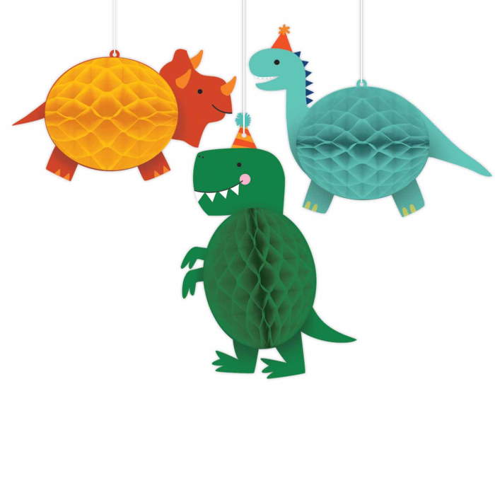 Dinosaur Honeycomb Hanging Decorations Pack of 3 | Party Save Smile