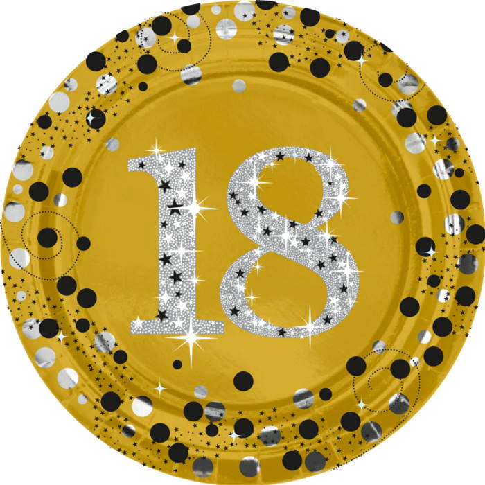 Gold 18th Birthday Plates Pack of 8 | Party Save Smile