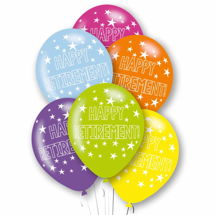 Happy Retirement Colourful Mix Latex Balloons Pack of 6 | Party Save Smile