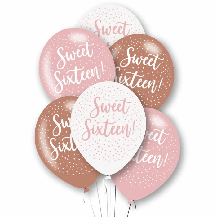 Rose Gold Mix Sweet 16 Latex Balloons Pack of 6 | Party Save Smile
