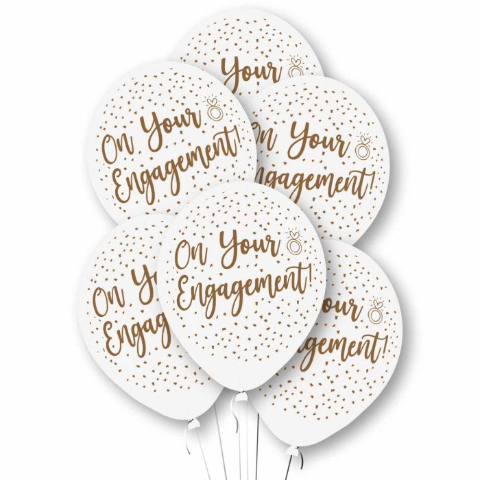 On Your Engagement White Latex Balloons Pack of 6 | Party Save Smile