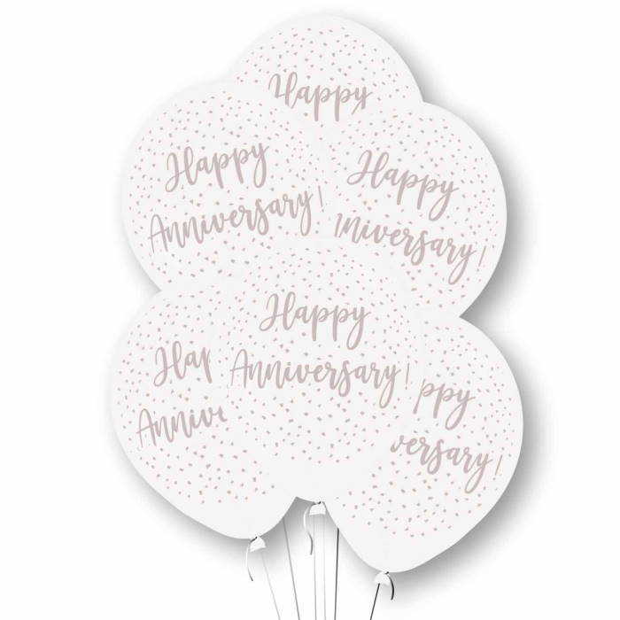 Happy Anniversary White Latex Balloons Pack of 6 | Party Save Smile