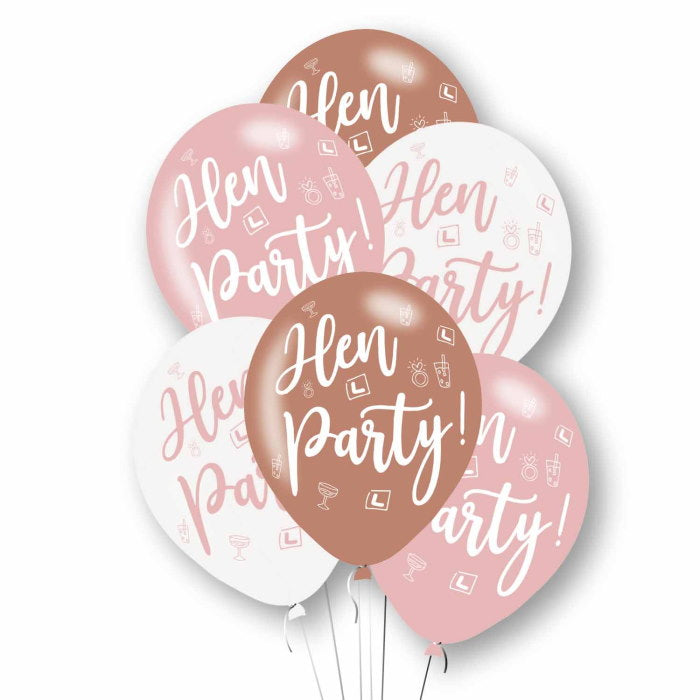 Hen Party Rose Gold Mix Latex Balloons Pack of 6 | Party Save Smile