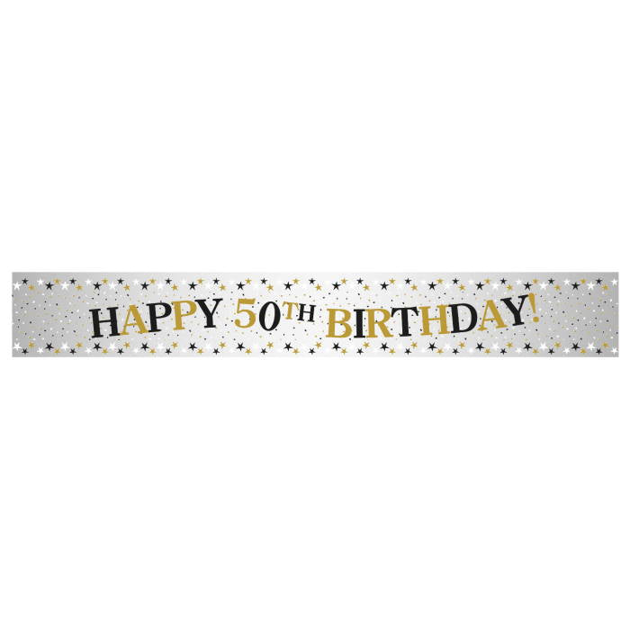 Gold & Silver Foil 50th Birthday Banner 2.7 Metres | Party Save Smile