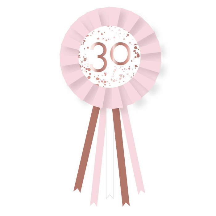 Rose Gold 30th Birthday Rosette Badge | Party Save Smile